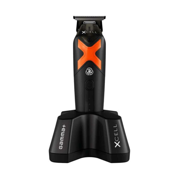 1 Tondeuse de finition Xceed Gamma Più noire et orange sur socle de charge